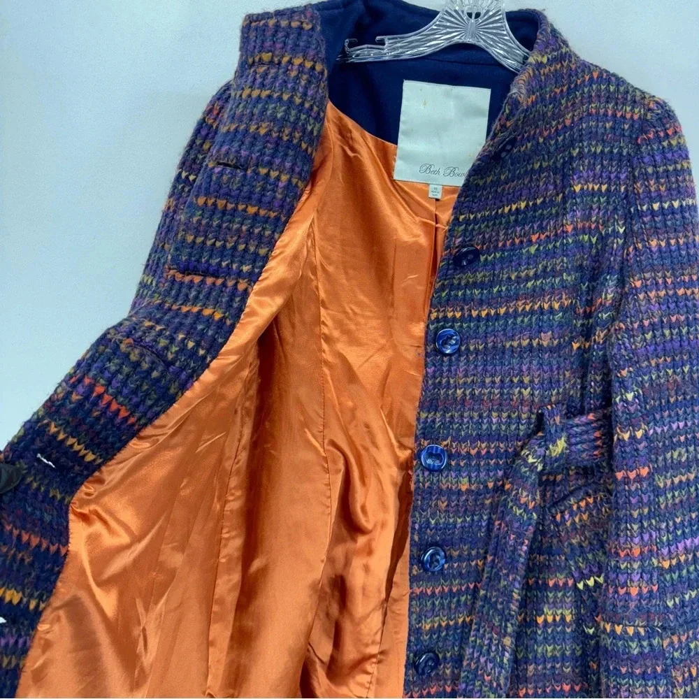 Beth Bowley Anthropologie Womens Knitted Coat Sz 10 Wool Purple Hippie Casual - Picture 6 of 14